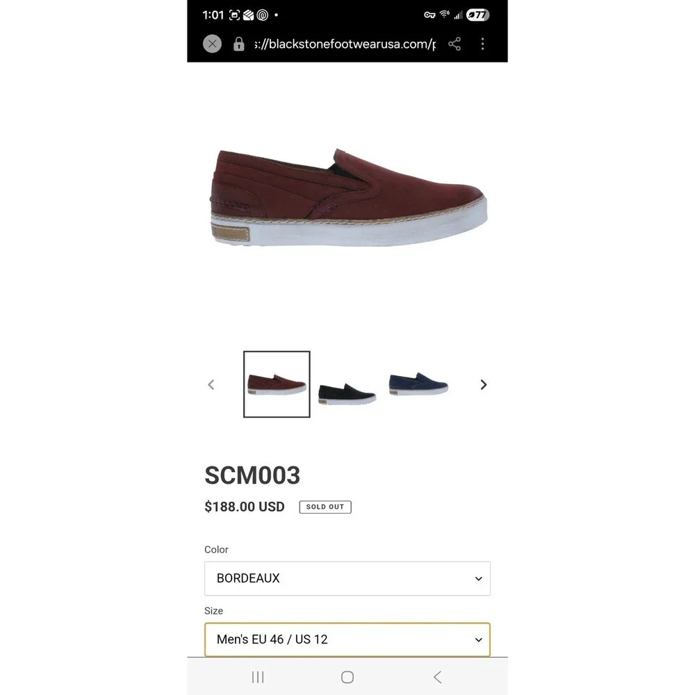 Maroon Blackstone Men's Slip on Walking Shoe NWOB Size 12-13